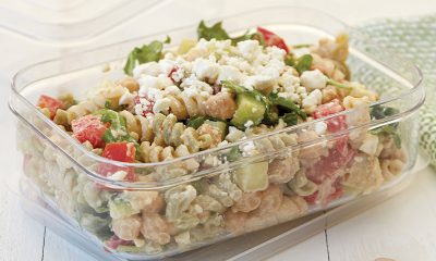 Easy Greek Pasta Salad with Tahini Dressing