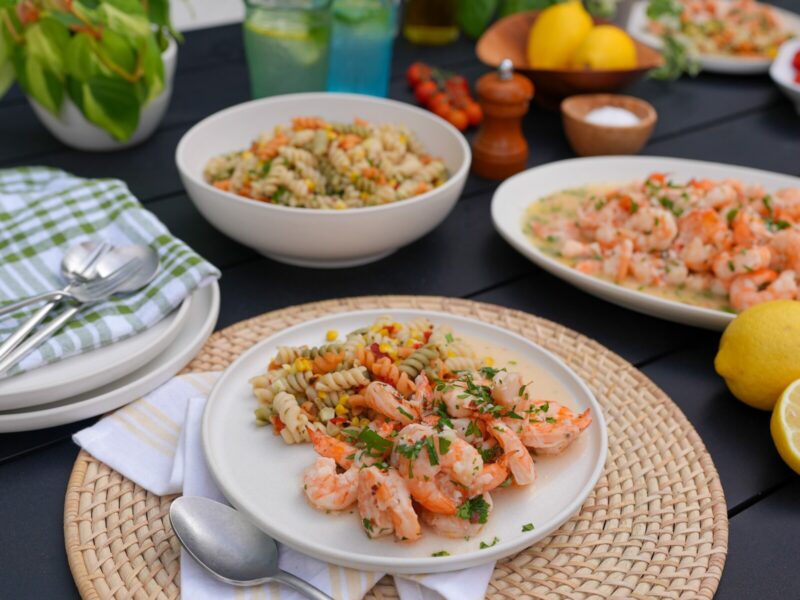 fn grilled shrimp scampi foil packet with pasta salad s4x3