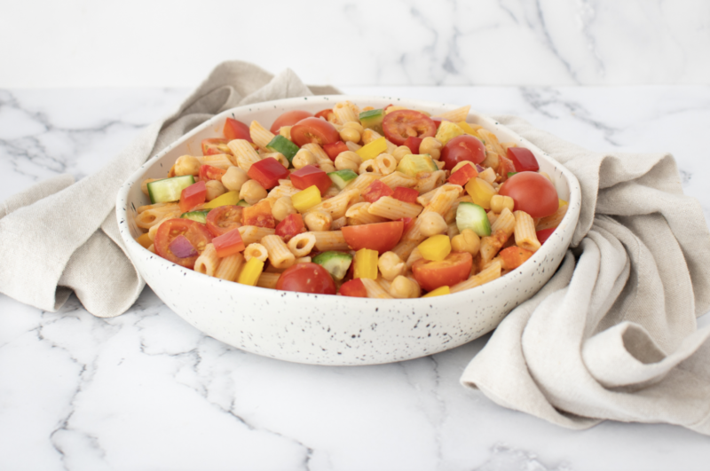 Greek Gazpacho Pasta Salad with Chickpeas