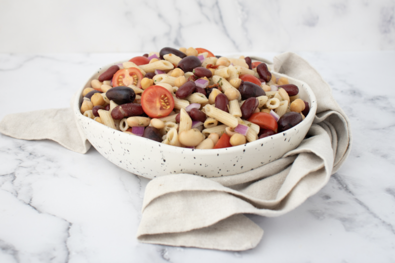 Mega Mediterranean Bean Pasta Salad